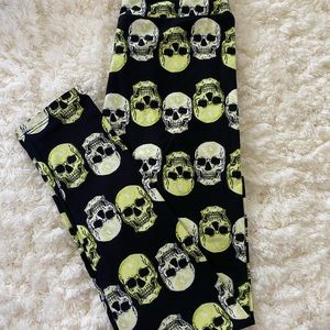 LuLaRoe Tween Halloween Neon Skull Leggings NWOT